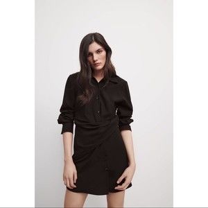 NWT Zara Draped Button Down Shirt Mini Dress in Brown